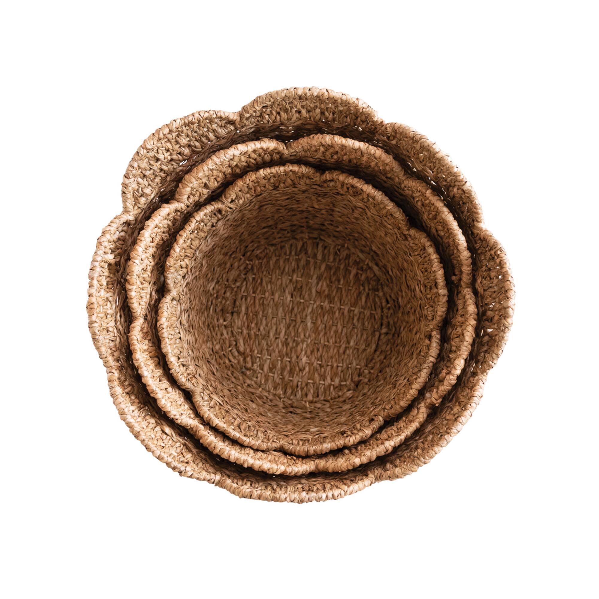 Hello Honey® Natural Scalloped Edge Braided Bankuan & Rattan Basket Set